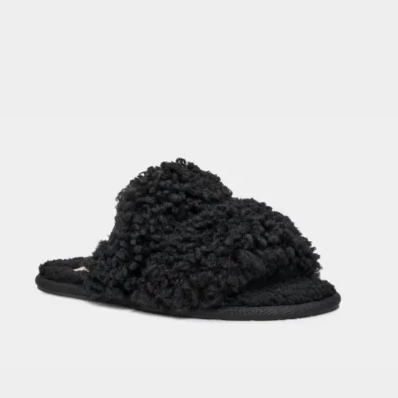 BNIB UGG Women Maxi Curly Scuffetta Slippers Sheepskin Fur Sandals Black Size 7 - Picture 2 of 14